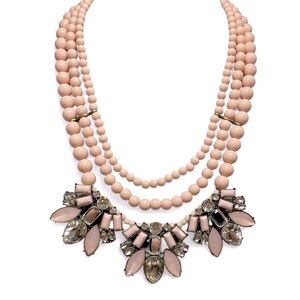 Vintage Talbots Statement Necklace with Pink Beads and Rhinestone Clusters